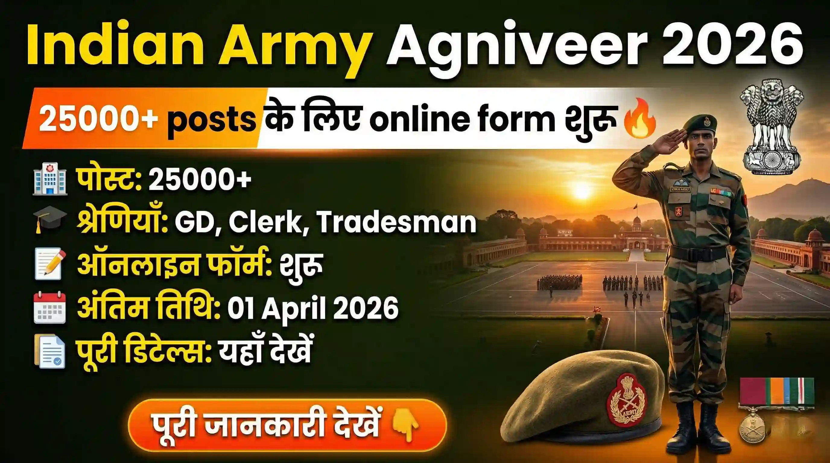 Indian Army Agniveer 2026 | पद 25000 | Apply ऑनलाइन