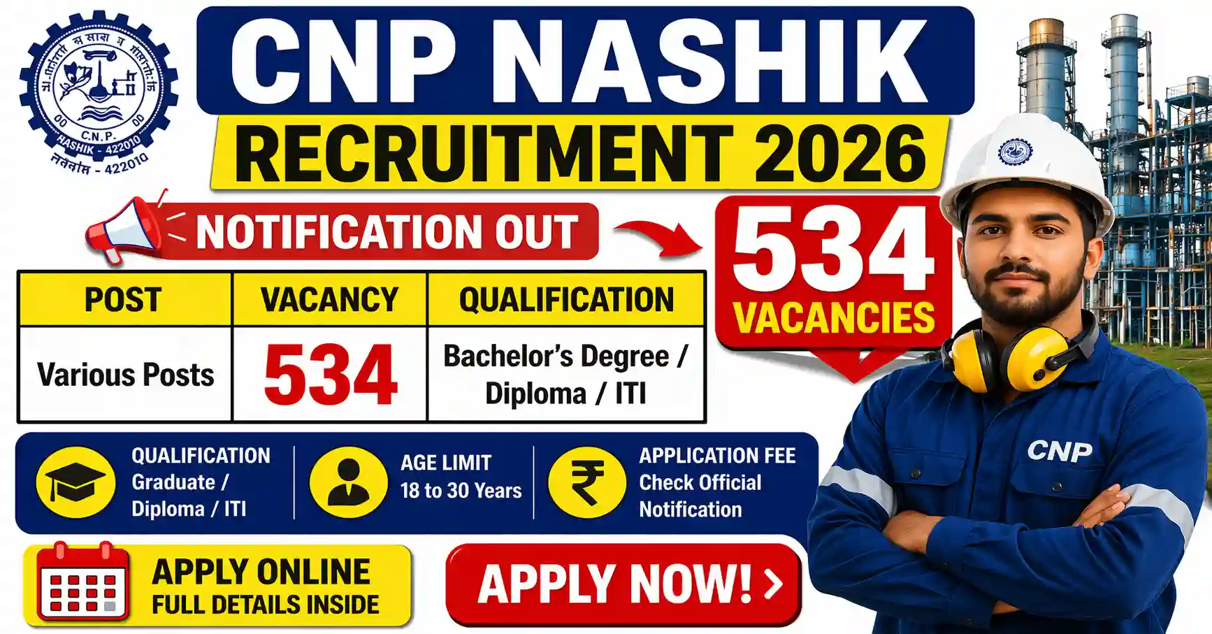 CNP Nashik Recruitment 2026 | 534 Post Apply Form Online